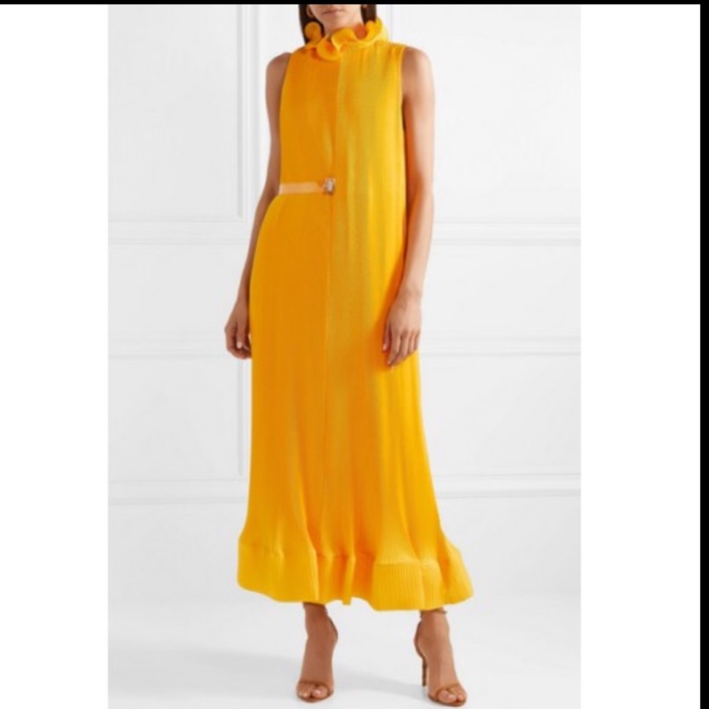 Yellow Tibi ruffled plisse dress XS